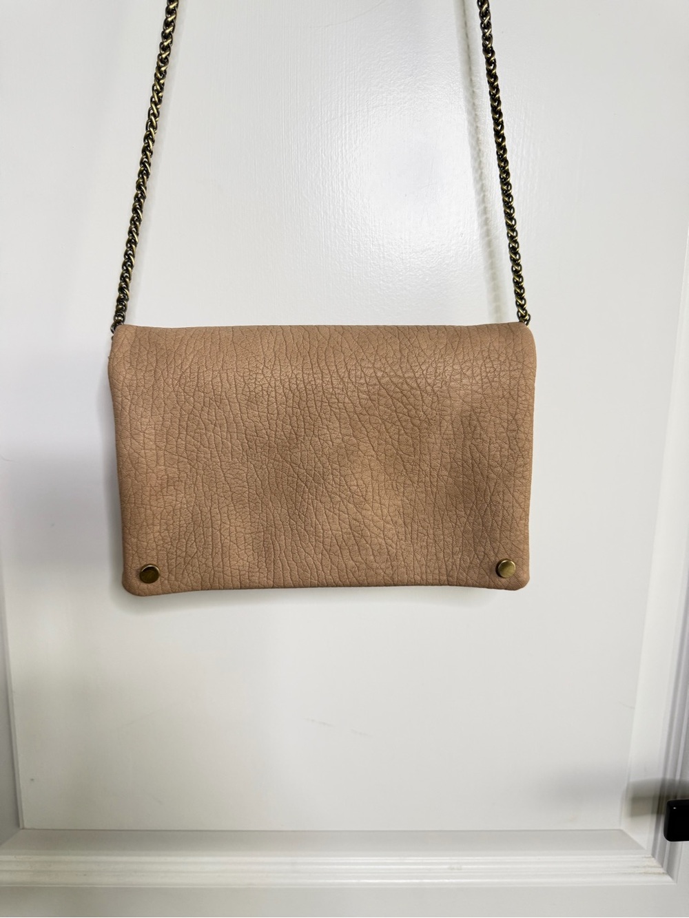 Street Level Tan Foldover Crossbody Bag Antique Gold Chain Strap Zip Pockets